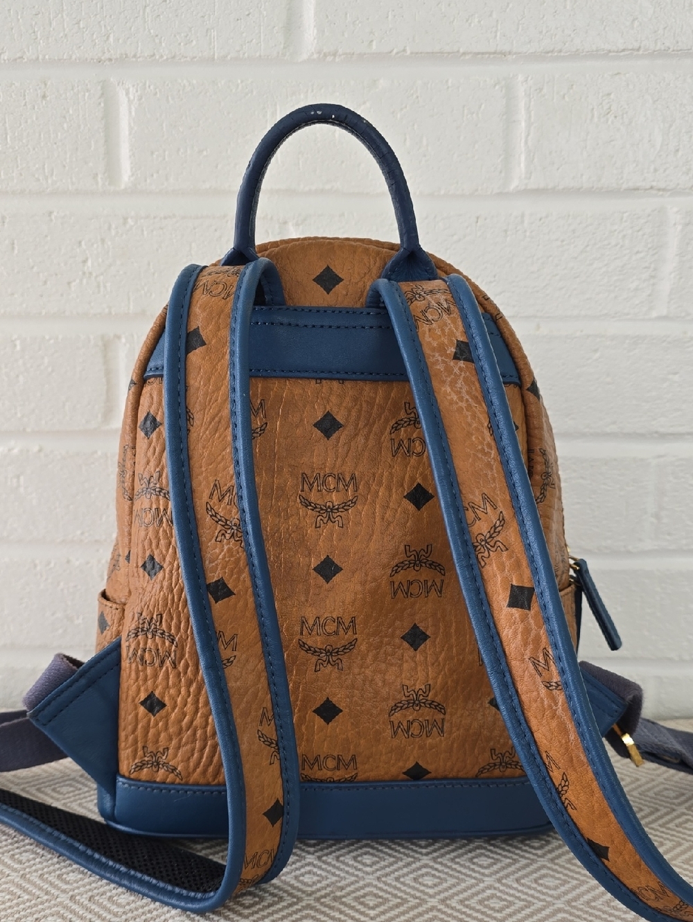 MCM Visetos Monogram Mini Stark Backpack Cognac Blue - Picture 4 of 16